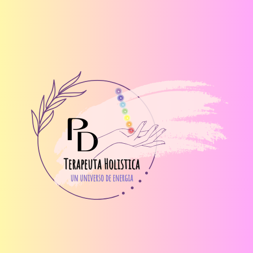 Logo Renacer Holístico: monograma PD, Terapeuta Holística, un universo de energía